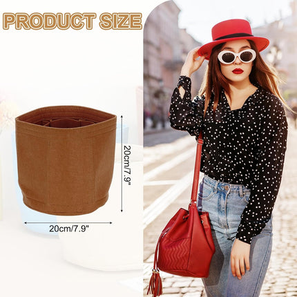 Purse Organizer Insert, 8" x 8" Portable Felt Organizer Bags Round Multiple Compartments Purse Liner for Bucket Bag, Domed Satchel, Tote Bag, Handbag Shaper, Camel.