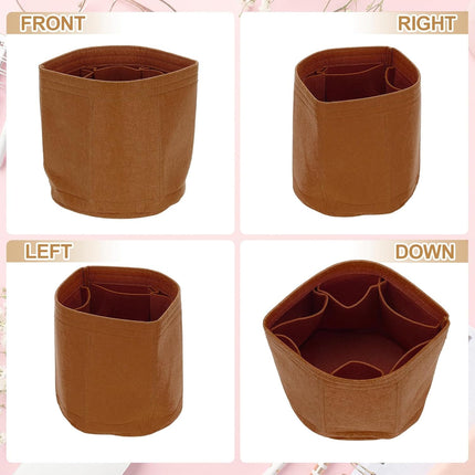 Purse Organizer Insert, 8" x 8" Portable Felt Organizer Bags Round Multiple Compartments Purse Liner for Bucket Bag, Domed Satchel, Tote Bag, Handbag Shaper, Camel.