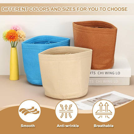 Purse Organizer Insert, 8" x 8" Portable Felt Organizer Bags Round Multiple Compartments Purse Liner for Bucket Bag, Domed Satchel, Tote Bag, Handbag Shaper, Camel.