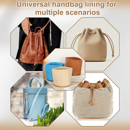 Purse Organizer Insert, 8" x 8" Portable Felt Organizer Bags Round Multiple Compartments Purse Liner for Bucket Bag, Domed Satchel, Tote Bag, Handbag Shaper, Camel.