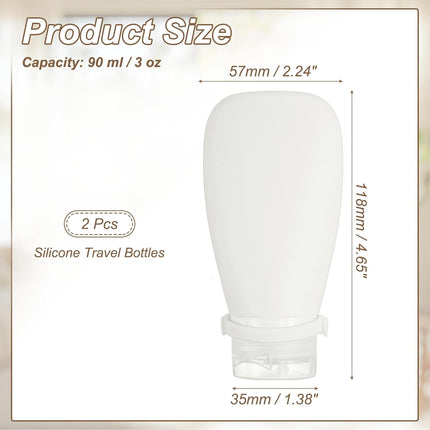 2 Pcs Silicone Squeeze Bottle, 3 oz Refillable Silicone Travel Bottles Leak Proof Mini Size Containers for Toiletries Lotion Shampoo Conditioner, White.