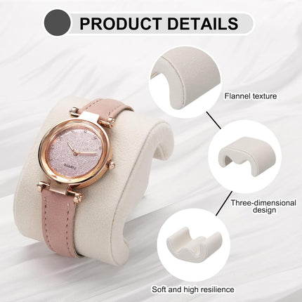 4pcs Watch Case Pillows, M Shaped Watch Display Pillow Velvet Watch Cushion Replacement for Watch Bracelet Display Storage Beige.