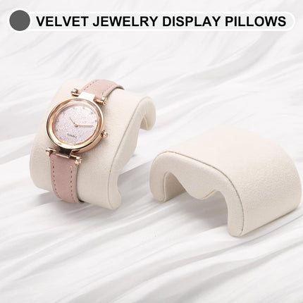 4pcs Watch Case Pillows, M Shaped Watch Display Pillow Velvet Watch Cushion Replacement for Watch Bracelet Display Storage Beige.