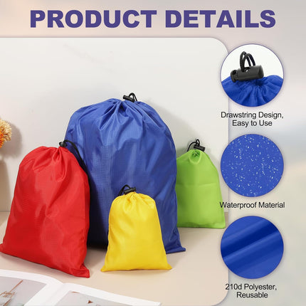 5Pcs 210D Polyester Drawstring Bag with Toggle, 14 x 16 Inch Waterproof Travel Storage Bag Foldable Stuff Sack Cinch Sack for Gym Travel Hiking Yoga Clothes Organizer, Dark Blue.