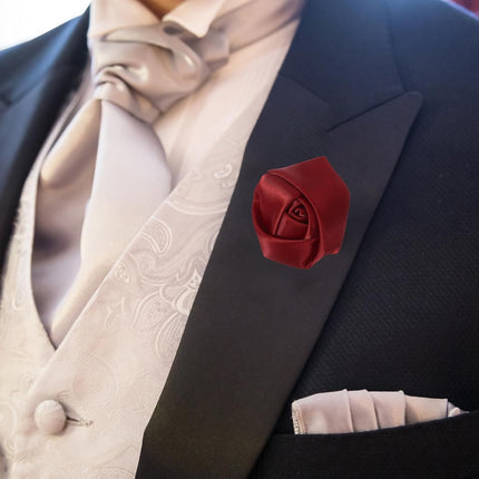 Lapel Flowers for Men Suits, Lapel Pin for Men Satin Rose Artificial Fabric Flowers Brooch Boutonnieres for Wedding Party Prom Ceremony.