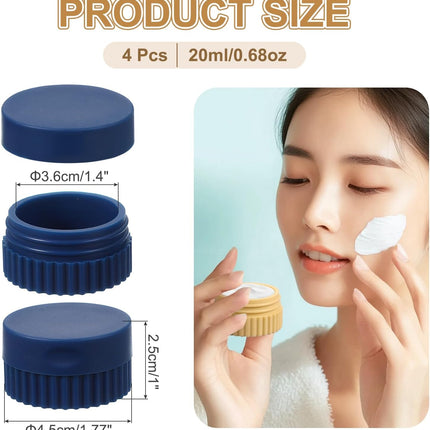 4pcs Travel Containers for Toiletries, 0.68oz 20ml Small Silicone Cream Jars Leak-proof Travel Essentials with Lid for Cosmetic Body Skin Cream, Dark Blue.