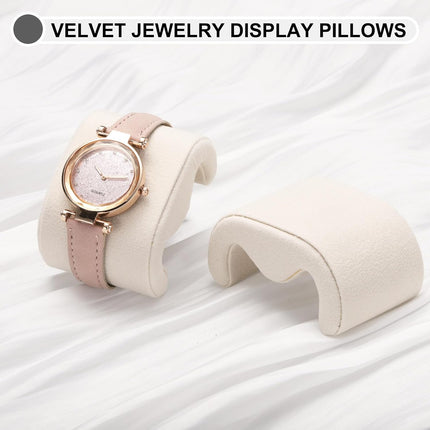 2pcs Watch Case Pillows, m Shaped Watch Display Pillow Velvet Watch Cushion Replacement for Watch Bracelet Display Storage Beige Green.