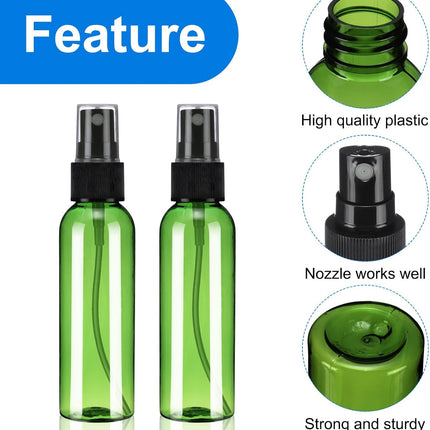 100Pack Spray Bottles, 2Oz/60ML Reusable Clear Empty Mist Plastic Mini Travel Bottle Set,Small Refillable Liquid Containers for Household Use, Essential Oil, Cleaning (Green Black).