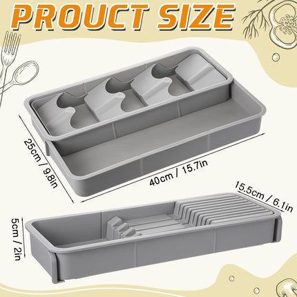 2 Pcs Knife & Silverware Drawer Organizer Holds 9 Knives with Flatware Tray Drawer Store Compact Utensil Organizer For Kitchen Silverware.