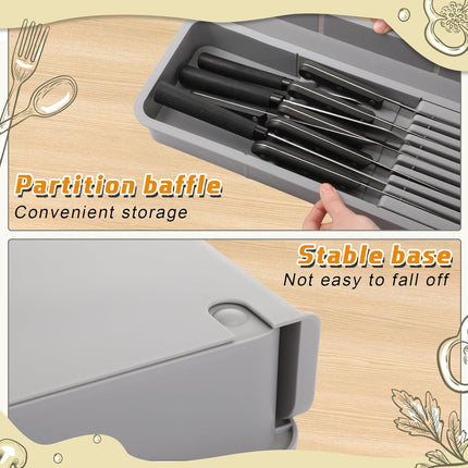 2 Pcs Knife & Silverware Drawer Organizer Holds 9 Knives with Flatware Tray Drawer Store Compact Utensil Organizer For Kitchen Silverware.