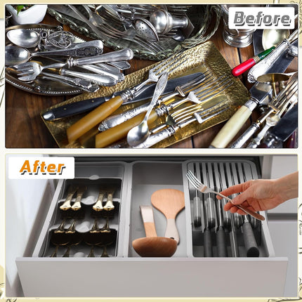 2 Pcs Knife & Silverware Drawer Organizer Holds 9 Knives with Flatware Tray Drawer Store Compact Utensil Organizer For Kitchen Silverware.