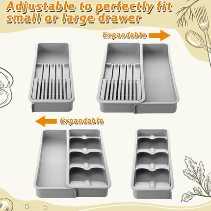 2 Pcs Knife & Silverware Drawer Organizer Holds 9 Knives with Flatware Tray Drawer Store Compact Utensil Organizer For Kitchen Silverware.