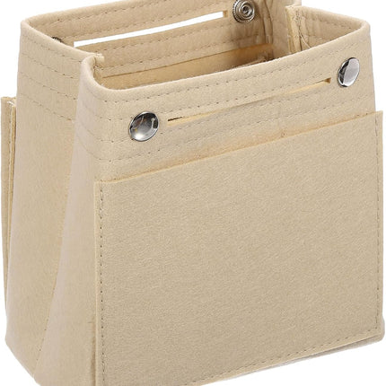 Purse Organizer Insert, Portable Felt Organizer Bags with Snap Multiple Compartments Purse Liner for Domed Satchel, Tote Bag, Handbag Shaper (7" x 4" x 6.3", Beige).