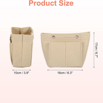 Purse Organizer Insert, Portable Felt Organizer Bags with Snap Multiple Compartments Purse Liner for Domed Satchel, Tote Bag, Handbag Shaper (7" x 4" x 6.3", Beige).