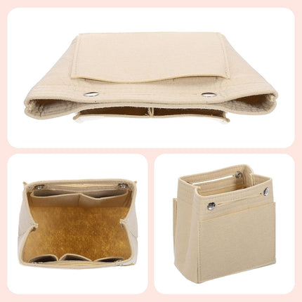 Purse Organizer Insert, Portable Felt Organizer Bags with Snap Multiple Compartments Purse Liner for Domed Satchel, Tote Bag, Handbag Shaper (7" x 4" x 6.3", Beige).