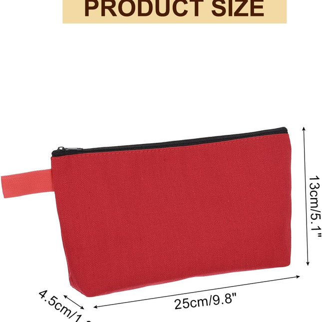 Canvas Makeup Bags, 10 Pcs Travel Cosmetic Bags Bulk, Multipurpose Plain Toiletry Zipper Pouches Blank DIY Craft Bags Pencil Bag for Women Teens, Red.