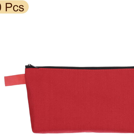 Canvas Makeup Bags, 10 Pcs Travel Cosmetic Bags Bulk, Multipurpose Plain Toiletry Zipper Pouches Blank DIY Craft Bags Pencil Bag for Women Teens, Red.