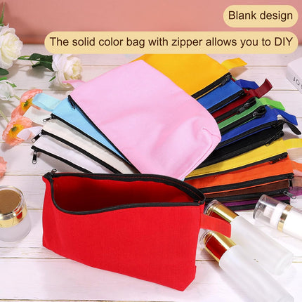 Canvas Makeup Bags, 10 Pcs Travel Cosmetic Bags Bulk, Multipurpose Plain Toiletry Zipper Pouches Blank DIY Craft Bags Pencil Bag for Women Teens, Red.