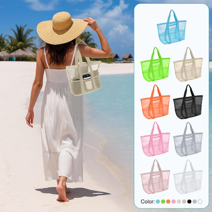 Mesh Beach Tote Bag, Upgraded Beach Towel Bags, Pool Bag for Vacation Travel Daily.