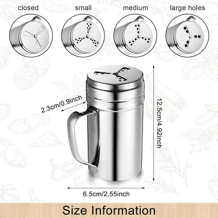 3 Pieces Seasoning Bottle with Handle Stainless Steel Spice Shaker Metal Versatile Dredge Shaker with Rotating Cover for Cooking Kitchen Gadget (Fan Style Lid,Large).