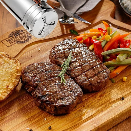 3 Pieces Seasoning Bottle with Handle Stainless Steel Spice Shaker Metal Versatile Dredge Shaker with Rotating Cover for Cooking Kitchen Gadget (Fan Style Lid,Large).