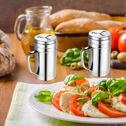 3 Pieces Seasoning Bottle with Handle Stainless Steel Spice Shaker Metal Versatile Dredge Shaker with Rotating Cover for Cooking Kitchen Gadget (Fan Style Lid,Large).