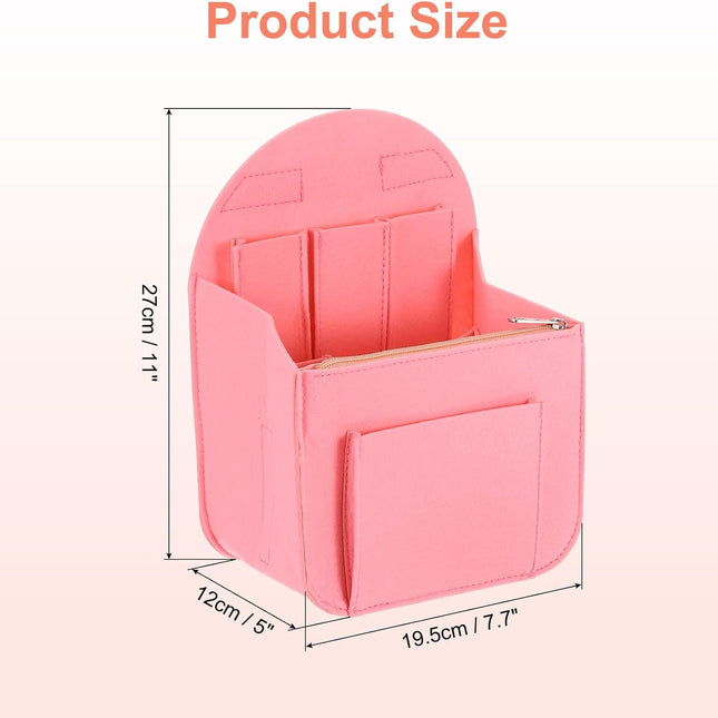 Purse Organizer Insert, Portable Felt Organizer Bags with Metal Zipper Multiple Compartments Purse Liner for Backpack Rucksack Handbag Shoulder Bag (7.7" x 5" x 11", Pink).