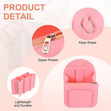 Purse Organizer Insert, Portable Felt Organizer Bags with Metal Zipper Multiple Compartments Purse Liner for Backpack Rucksack Handbag Shoulder Bag (7.7" x 5" x 11", Pink).