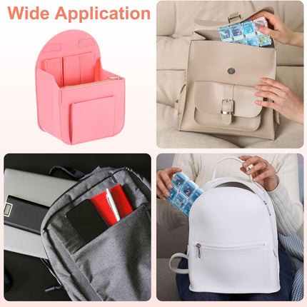 Purse Organizer Insert, Portable Felt Organizer Bags with Metal Zipper Multiple Compartments Purse Liner for Backpack Rucksack Handbag Shoulder Bag (7.7" x 5" x 11", Pink).