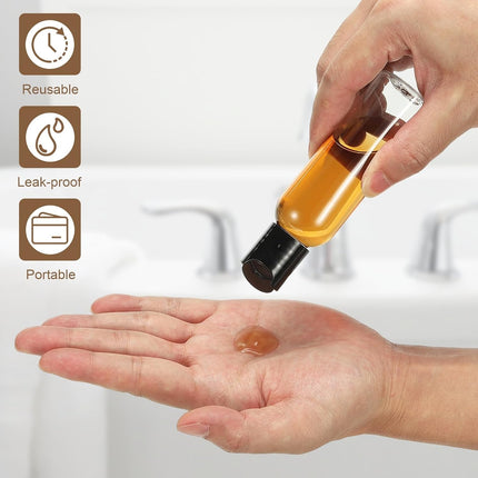 6 Pcs Plastic Travel Bottles, 2 oz Empty Shampoo Bottles with White Disc Top Caps Clear Refillable Travel Squeeze Containers for Lotions Cosmetics Body Soap, Brown.