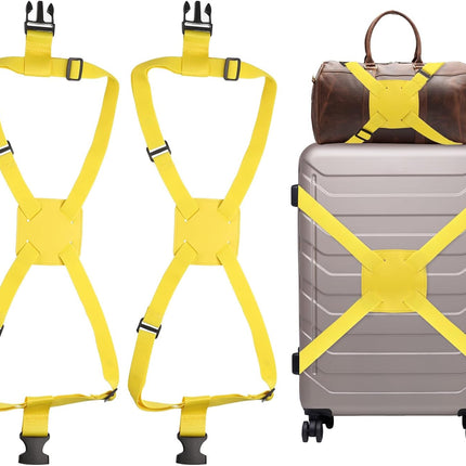 2 Pcs Luggage Straps Bungees Adjustable Luggage Strap Buckle Carry Bag Elastic Suitcase Strap Belt Airport Travel Accessories for Travel Baggage Handbag Add Bag, Yellow.