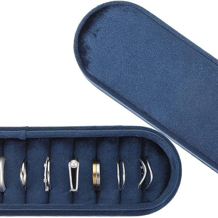 Velvet Ring Box, 11 Slots Travel Jewelry Case Ring Holder Organizer for Women Gift Proposal Christmas, Dark Blue.