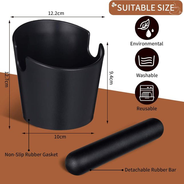 Set of 2 Pieces Espresso Knock Box and Coffee Tamper Mat Reliable Barista Tools with Removable Knock Bar Non-slip Base Food Safe Silicone Espresso Tamper Mat for Barista Bar Shop Worktop.