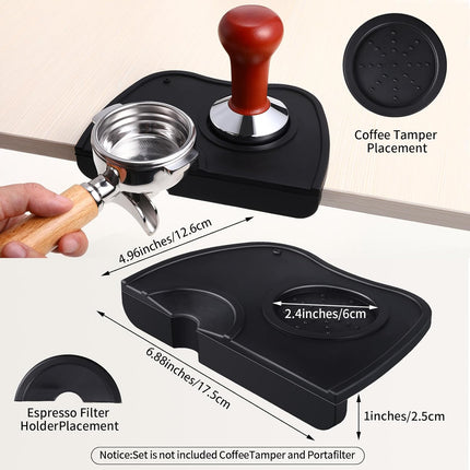 Set of 2 Pieces Espresso Knock Box and Coffee Tamper Mat Reliable Barista Tools with Removable Knock Bar Non-slip Base Food Safe Silicone Espresso Tamper Mat for Barista Bar Shop Worktop.