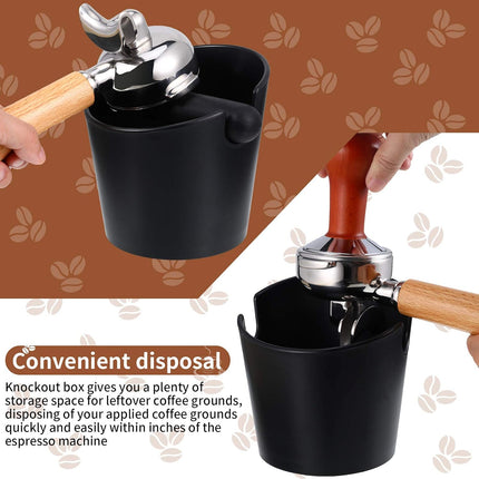 Set of 2 Pieces Espresso Knock Box and Coffee Tamper Mat Reliable Barista Tools with Removable Knock Bar Non-slip Base Food Safe Silicone Espresso Tamper Mat for Barista Bar Shop Worktop.