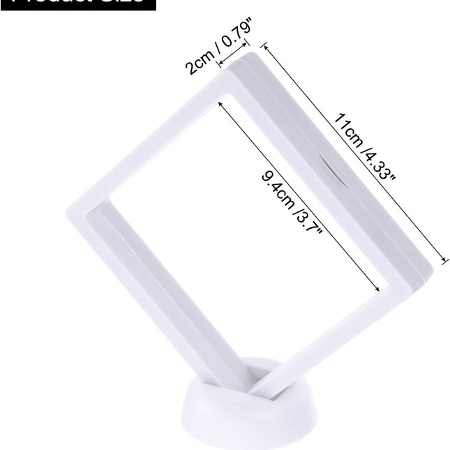 4 Pcs 3D Floating Display Case, 4.33 x 4.33 Inch Floating Frame Display Holder Stand, Transparent PE Jewelry Storage Box, White.