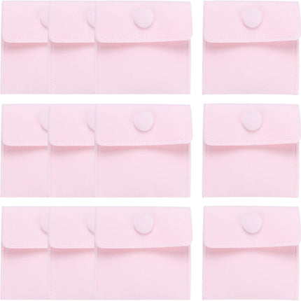 12 Pcs Velvet Jewelry Pouches with Snap Button 2.8x2.8 Inches,Soft Jewelry Pouches Storage Bags Small Velvet Gift Bags with 10 Divider Fit for Rings Necklace Bracelet, Pink.