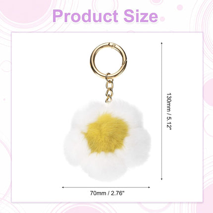 Flower Plush Keychain, Mink Fur Pom Flower Shape Purse Charm, Rex Floral Petal Pendant.