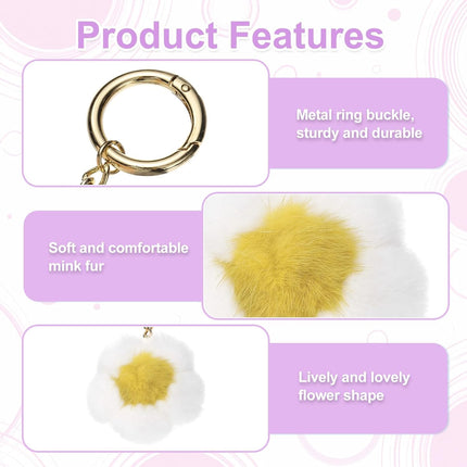 Flower Plush Keychain, Mink Fur Pom Flower Shape Purse Charm, Rex Floral Petal Pendant.