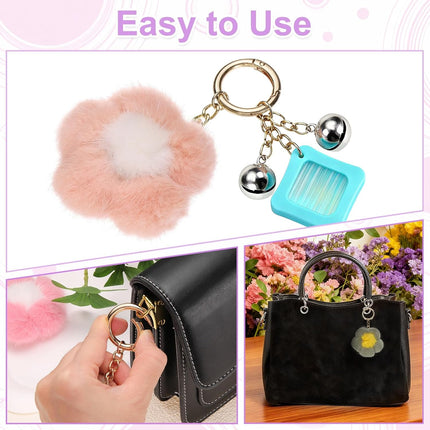 Flower Plush Keychain, Mink Fur Pom Flower Shape Purse Charm, Rex Floral Petal Pendant.