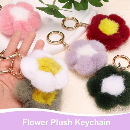 Flower Plush Keychain, Mink Fur Pom Flower Shape Purse Charm, Rex Floral Petal Pendant.