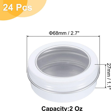2 Oz Tin Cans, 24 Pcs Aluminum Round Tins, Travel Sized Small Metal Tins Cosmetic Sample Containers with Clear Lid for Lotion Bars Beard Balms Candles, White.