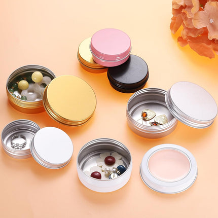2 Oz Tin Cans, 24 Pcs Aluminum Round Tins, Travel Sized Small Metal Tins Cosmetic Sample Containers with Clear Lid for Lotion Bars Beard Balms Candles, White.
