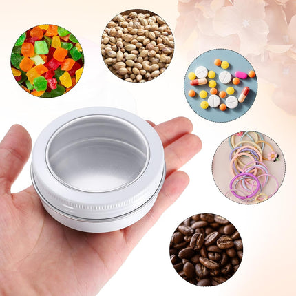 2 Oz Tin Cans, 24 Pcs Aluminum Round Tins, Travel Sized Small Metal Tins Cosmetic Sample Containers with Clear Lid for Lotion Bars Beard Balms Candles, White.