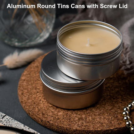 2 Oz Tin Cans, 24 Pcs Aluminum Round Tins, Travel Sized Small Metal Tins Cosmetic Sample Containers with Clear Lid for Lotion Bars Beard Balms Candles, White.