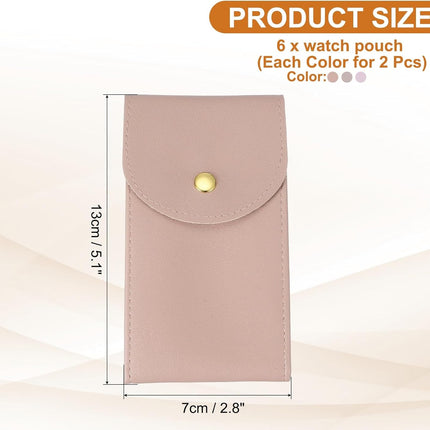 6 Pcs Leather Watch Pouch, 5.1 x 2.8 Portable Travel Case Jewelry Storage Bag for Travel, Single Watch Storage Pouch for Men and Women with Snap Button, Dark Pink/Pink/Purple.