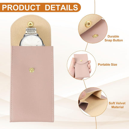 6 Pcs Leather Watch Pouch, 5.1 x 2.8 Portable Travel Case Jewelry Storage Bag for Travel, Single Watch Storage Pouch for Men and Women with Snap Button, Dark Pink/Pink/Purple.