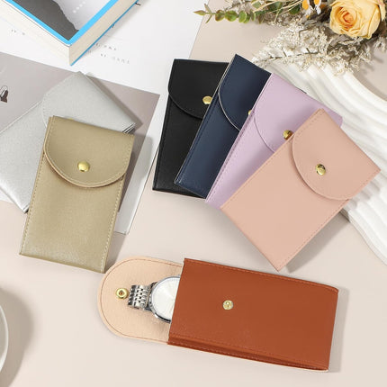 6 Pcs Leather Watch Pouch, 5.1 x 2.8 Portable Travel Case Jewelry Storage Bag for Travel, Single Watch Storage Pouch for Men and Women with Snap Button, Dark Pink/Pink/Purple.