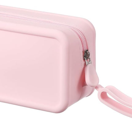 Silicone Makeup Bag, 7 Inch Square Cosmetic Bag Waterproof Makeup Pouch Travel Toiletry Organizers for Women (Large, Pink).