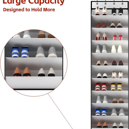 10 Tiers White Over Door Shoe Organizer Storage, Hanging Shoe Holder for Door with Large Deep Pockets, Fit 20-30 Pairs Shoe Rack for Sneakers, Boots. (White).